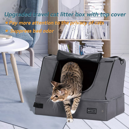Petsfit Litter Box with Lid, Waterproof Bottom, High Cover Enlosure, Standard Cat Litter Boxes, Leak-Proof, Lightweight Gray, 40cm x 30cm x 12cm