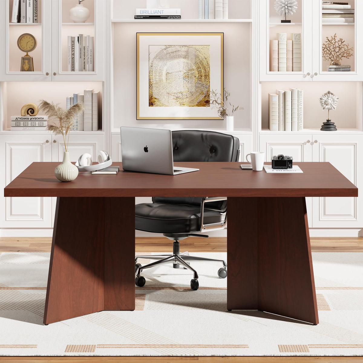 GarveeHome Dining Table for 6-8 People - 63" Modern Long Kitchen Table with Large Tabletop & Heavy Duty Pedestal Legs, Dinner Table for Kitchen, Conference Room, Home, Walnut