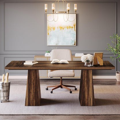 Tribesigns 63-Inch Executive Desk, Large Office Computer Desk with Double Pedestal, Modern Simple Workstations Writing Table Conference Table Business Furniture for Home Office, Rustic Brown