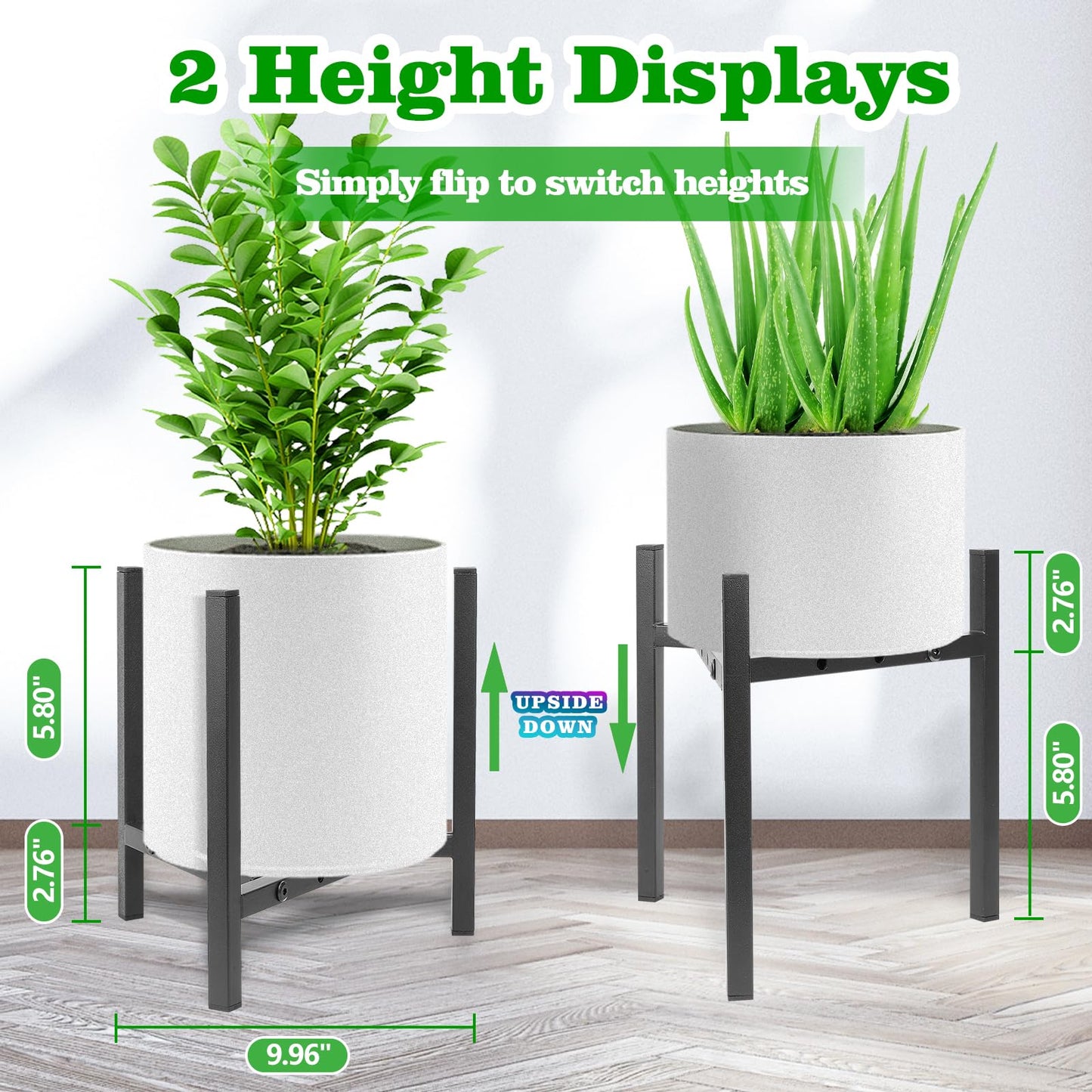 Airpark Plant Stand Indoor Adjustable, Metal Modern Plant Stand, Heavy Duty Stable Plant, Fit 8-12 inch Pots, Number of Items-2, Color-Black (Pot & Plant Not Included)