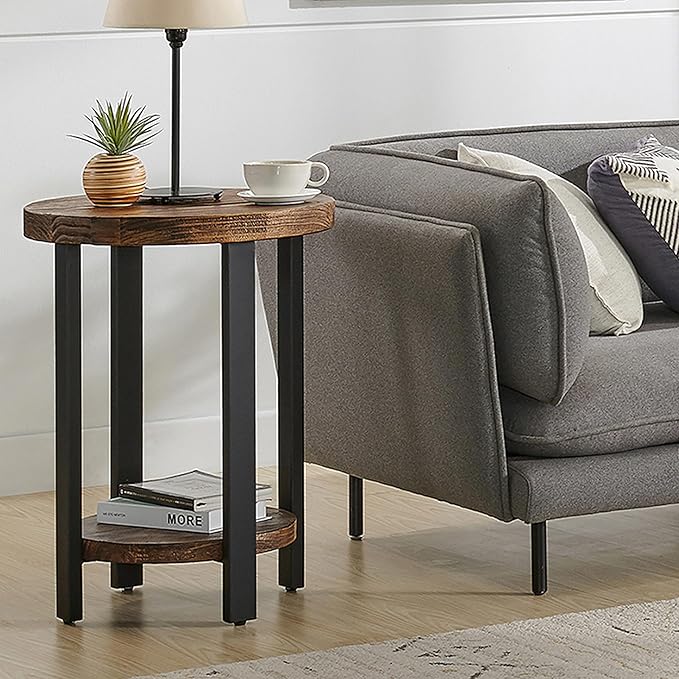 Alaterre Furniture Pomona Living Room 2-Tier Solid Wood Small Round End Table