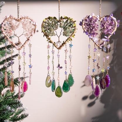 Heart Crystal Suncatcher, Dreamocean Amethyst Sun Catcher for Windows Haning Decor Crystal Tree of Life Dream Catchers Wall Hangings Outdoor Garden Decor for Adults Girls