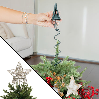 [Christmas Tree Topper Holder] - Twist-on Holiday Universal Tree Topper Stabilizer Fits Most Base Types- Metal Green Support Rod with Adjustable attachments to stabilize Seasonal Treetop Ornaments