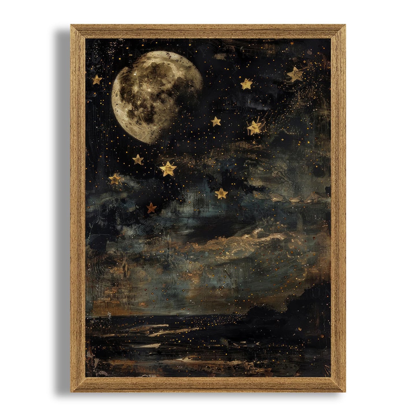 Palette Dreams Framed Vintage Moon and Stars Canvas Wall Art 12x16 inches