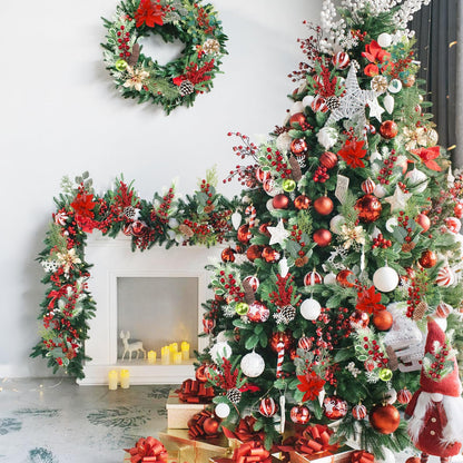 HNGWLYN Artificial Christmas Picks 8 Pack Red Berries Stems Evergreen Faux Pine Branches Christmas Picks Spray Pine Cones Holly Leaves for Winter Holiday DIY Craft Garland Wreath Ornament