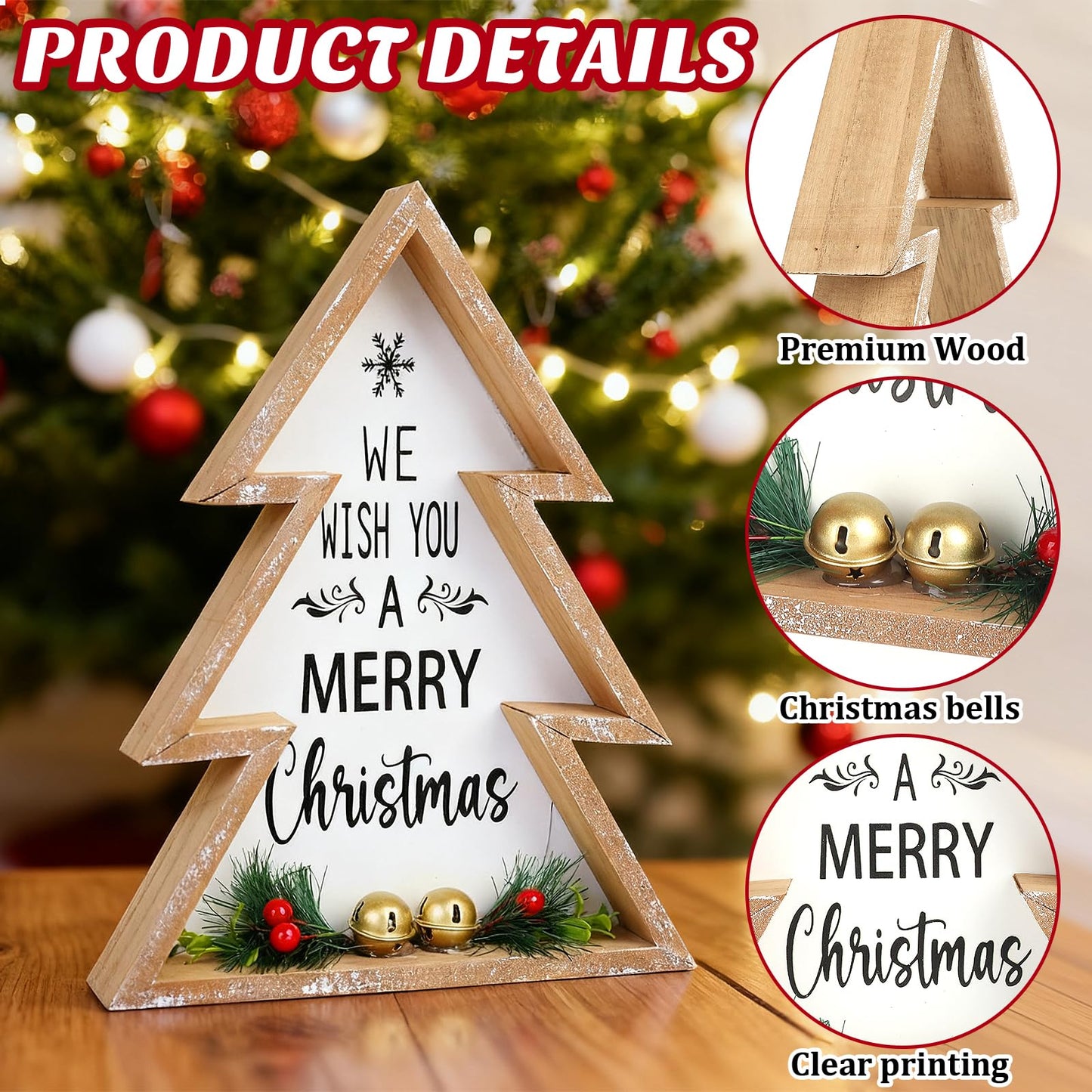 Christmas Table Decorations for Home Christmas Tree Centerpiece Decoration Indoor Wooden Farmhouse Rustic Xmas Trees Tabletop Sign Decorative Block Shelf Tiered Tray Office Desk Window Decor Party Holiday Merry