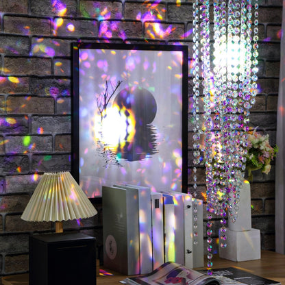 Blushtier Crystal Garlands Acrylic Octagon Bead Strands 14mm Iridescent Clear Diamond Hanging Chandelier Chain Ornament String for Wedding Manzanita Centerpiece Holiday Party(99 ft)