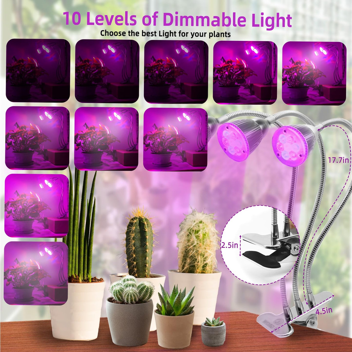 CFGROW Small Led Grow Light, Desk Clip LED Plant Grow Lamp 21W with 3pcs 360° Flexible Goosenecks for Indoor Office Home Garden Greenhouse Table Plants Growing Lighting