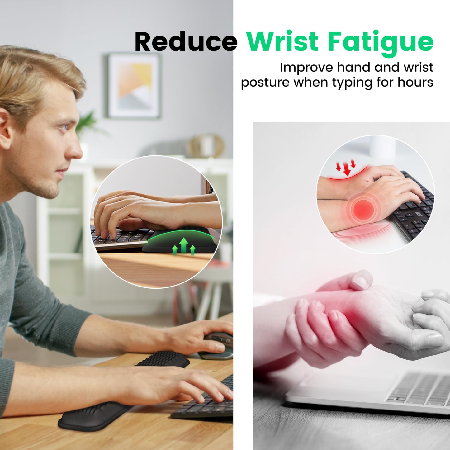 MEKASS Keyboard Wrist Rest, Soft Memory Foam Wrist Support for Keyboard, Keyboard Hand Rest Pad for Wrist Pain Relief, Keyboard Wrist Guard for Long Hours of Work, Gaming, Studying（Classic Black）