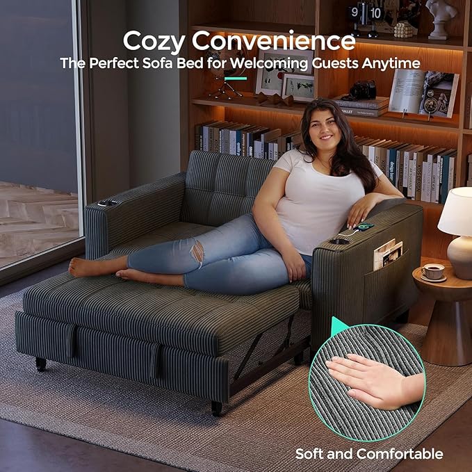 LINSY Sleeper Sofa Bed, Small 3 in 1 Convertible Loveseat Sleeper Couch