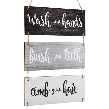 Jetec Farmhouse Bathroom Wall Decor Bath Rules Wall Art Sign Family Hanging Funny Wooden Hanging Sign Rustic Wood Decor for Home Bedroom Outdoor(Simple Pattern,Black, White, Gray)