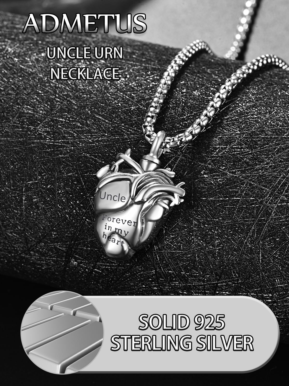 Personalized Anatomical Heart Urn Necklaces for Ashes Sterling Silver Ash Pendants Cremation Jewelry Uncle Keepsake Pendant Memorial Jewelry Gifts for Loss of Uncle