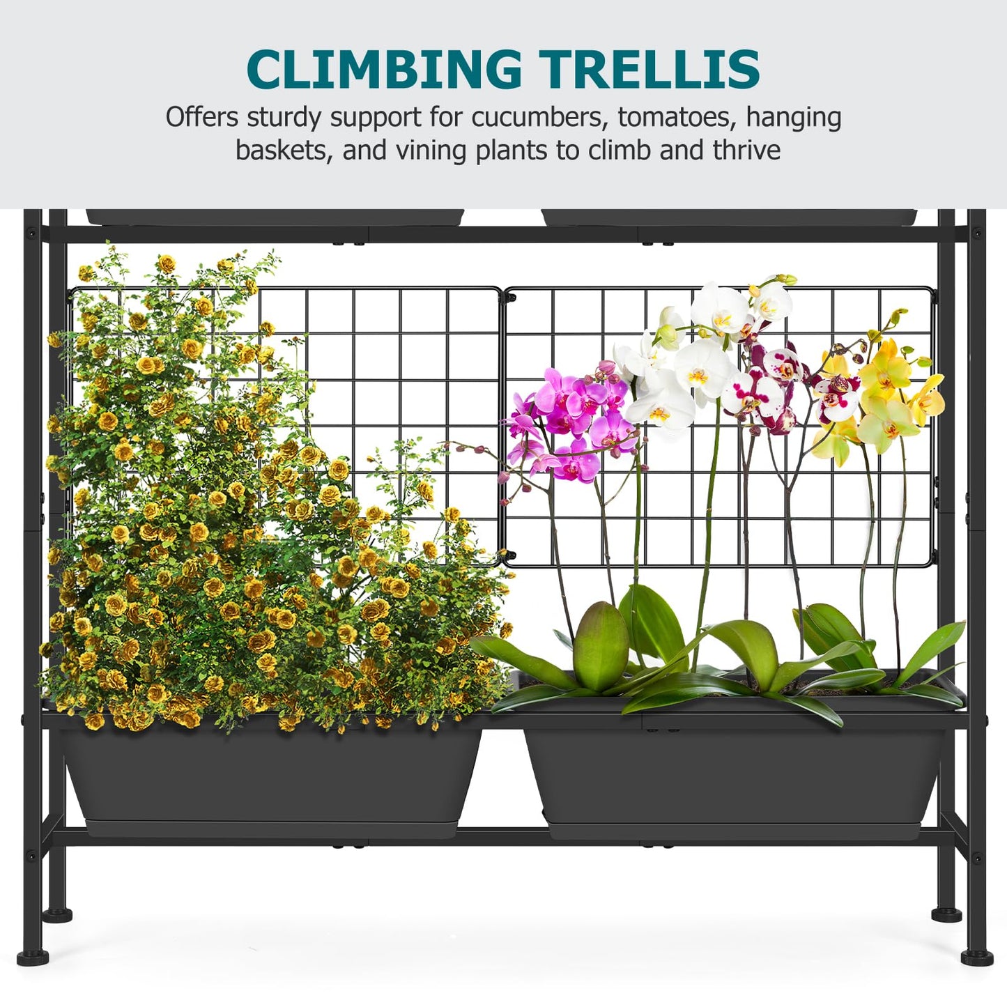 OYEAL Raised Garden Beds Outdoor with Legs 32" Tall Herb Garden Planters Box Raised Flower Beds for Gardening, Vertical Privacy Planter with Trellis for Patio, Porch, Backyard, Balcony, Grey
