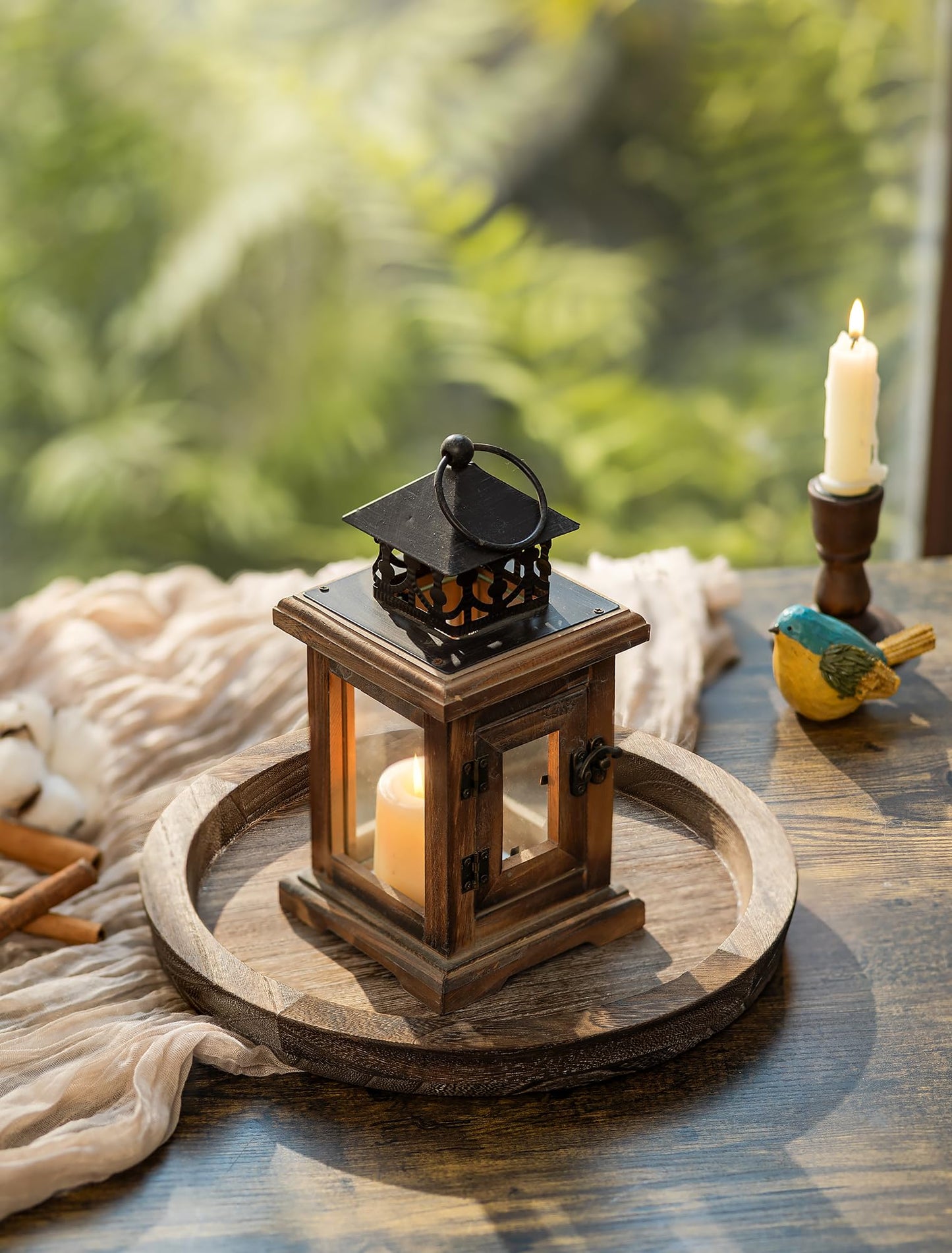 Hanobe Candle Plate Holder Tray: Round Wood Decorative Candle Plate - Rustic Farmhouse CoffeeTable Decor - Tealight Pillar Trays for Home Decor (Distressed)