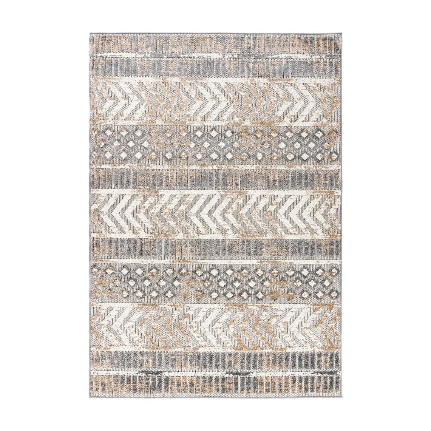 Rugshop Distressed Geometric Indoor/Outdoor Beige Area Rug Modern Tribal Stripe, Durable Stain Resistant Perfect for Patio, Backyard, Deck and Outdoor Lounge 5' x 7'