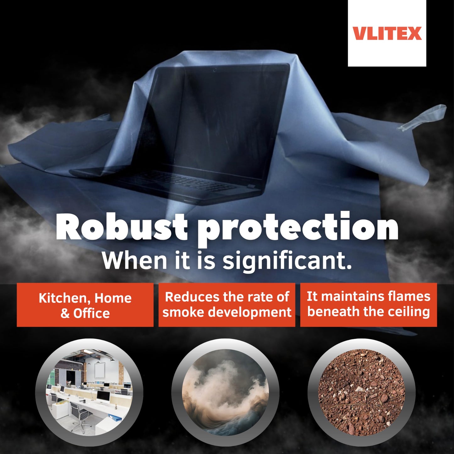 VLITEX Fire Blanket (59 x 59 in) | Engineered in Germany | Emergency & Lithium Battery Fire Suppression Blanket | Certified Fireproof Silicone & E-Fiberglass