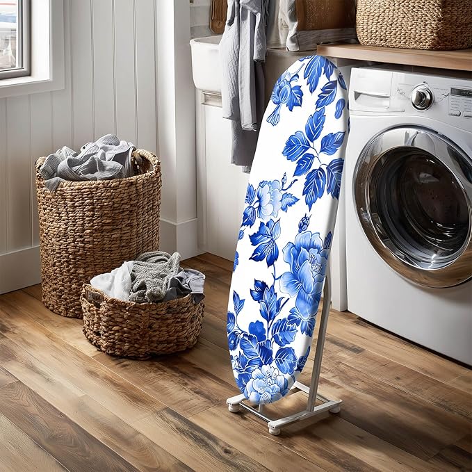 Classic Blue Floral Ironing Board Cover Stretch Fabric
