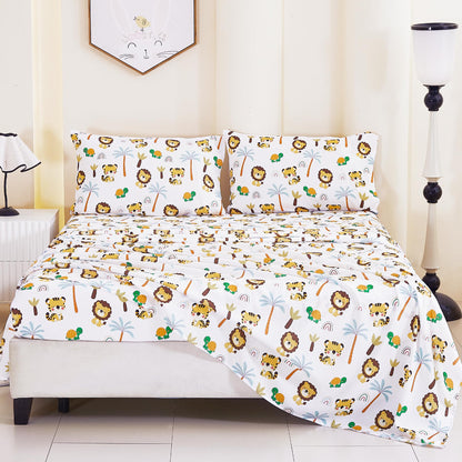 CozySmile Full Sheet Set Kids,4 Pieces Breathable Soft Microfiber Bedsheets for Child Boys, Oeko-TEX, Anti Pilling Deep Pockets Easy Care Bed Sheets, Lion Tiger