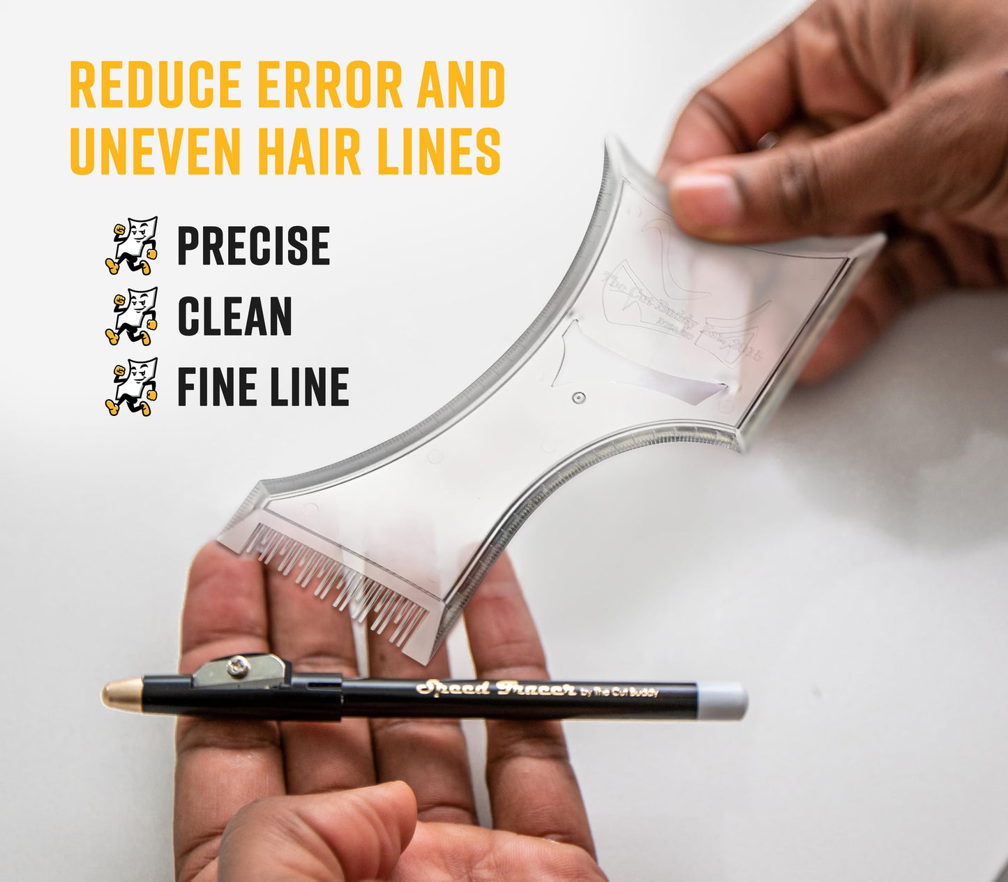 The Cut Buddy PLUS Beard Shaping Tool, Clear Template with Built-in Comb and Bonus Pencil, Ideal for Hairline, Beard, and Mustache Trimming
