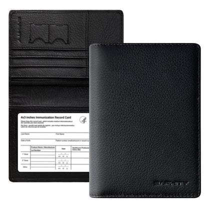Genuine Leather Passport Holder Wallet Cover Gift for Women and Men-Gifts for Dad from Daughte-Travel Essentials Rfid Passport document Holder with Zipper Slot (Black)