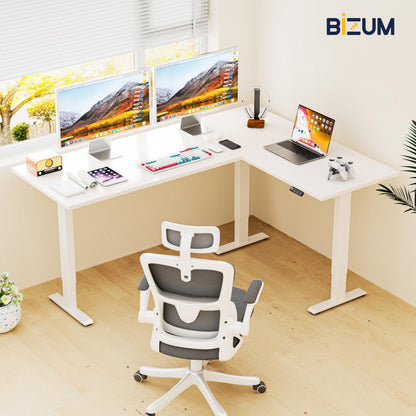 BIZUM 3 Leg Electric Standing Desk Frame,3 Motor L Shaped Standing Desk Legs up to 287 lbs,Adjustable Table Legs for Home Office,White