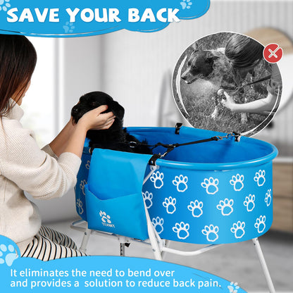 Tmkit Dog Bathtub, Elevated Dog Bath Tub for Pet Bathing Shower and Grooming. Portable, Foldable with Safety Lock, Professional Pet Dog Washing Station for Small, Medium, Large Dogs Cats, No Backache
