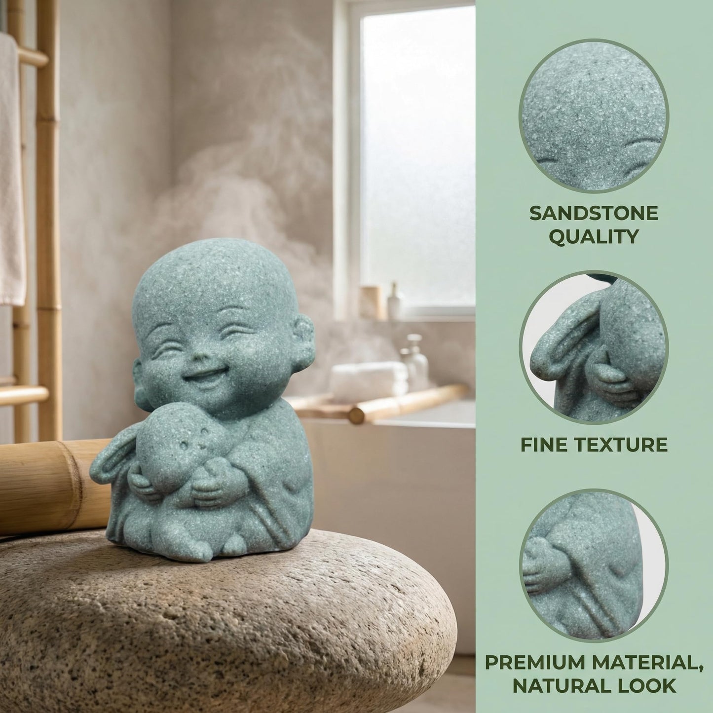 FADECOR 4pcs Mini Buddha Statue with Animal Companion, Aquarium Decor, Feng Shui Zen Monk Sandstone Sculpture, Cute Small Fish Tank Ornament for Home Garden, Buddha Decoration