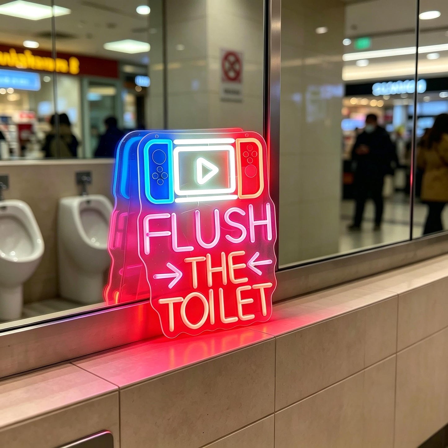 Flush The Toilet Neon Sign, USB Powered Dimmable Decorative Neon Light for Bathroom Public Restroom Home Wall Table Decor 15 x 10.6 In