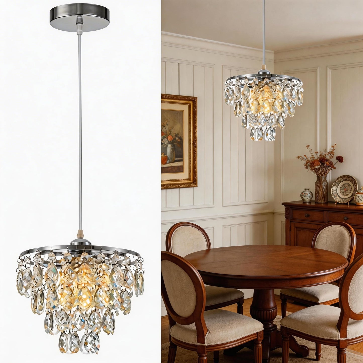 HongnuoFc Mini Crystal Chandelier Small Modern Crystal Flush Mount Ceiling Light for Hallway Closet, E26 Base, K9 Crystal (Chrome-Pendant)