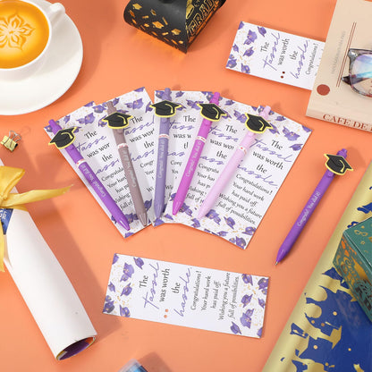 MotiMind 50 Sets Graduation Gifts Class of 2026 Bulk Graduation Party Favor Cap Ballpoint Pen With Motivational Greeting Cards Party Favors for University College Middle High School (Purple)