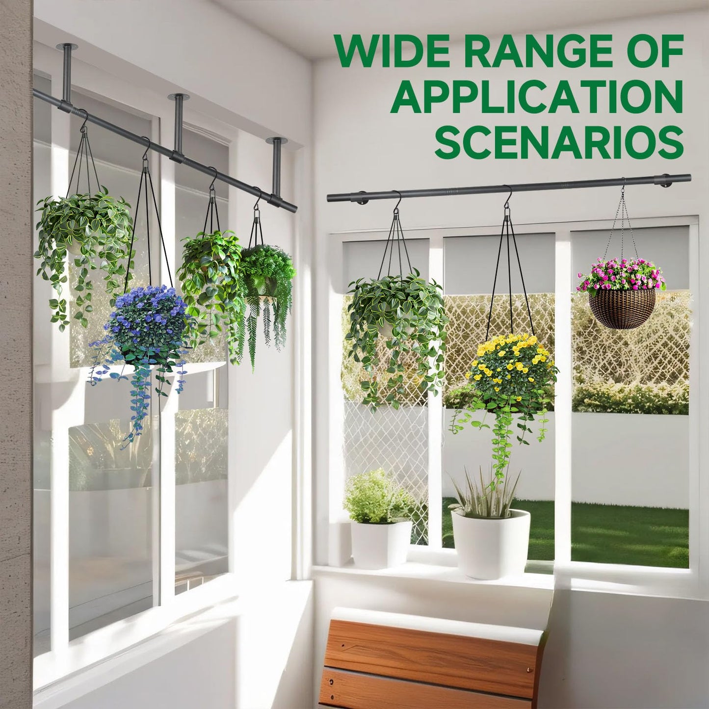 Uoveya Hanging Planters Rod – Plant Hanger Indoor for Window Ceiling, Hanging Plant Shelf for Wall Planter House Plants, Plant Shelves Metal Holder Bar 31.5In Black (Pots, plants, chains not included)