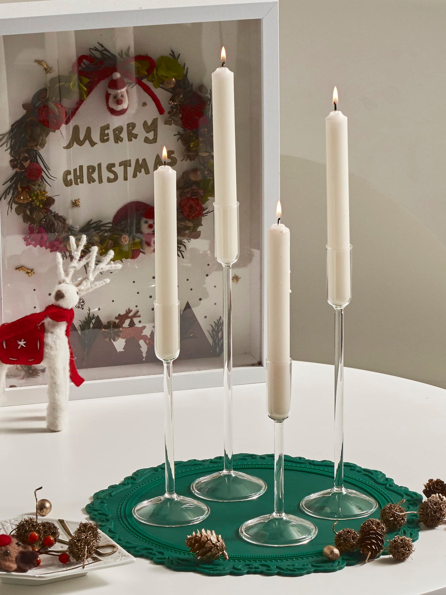 Willceka Candle Holder, Glass Taper Candle Tall Candlestick Holder, 4 Different Heights, for Table Centerpiece, Wedding, Party, Clear, 4pcs