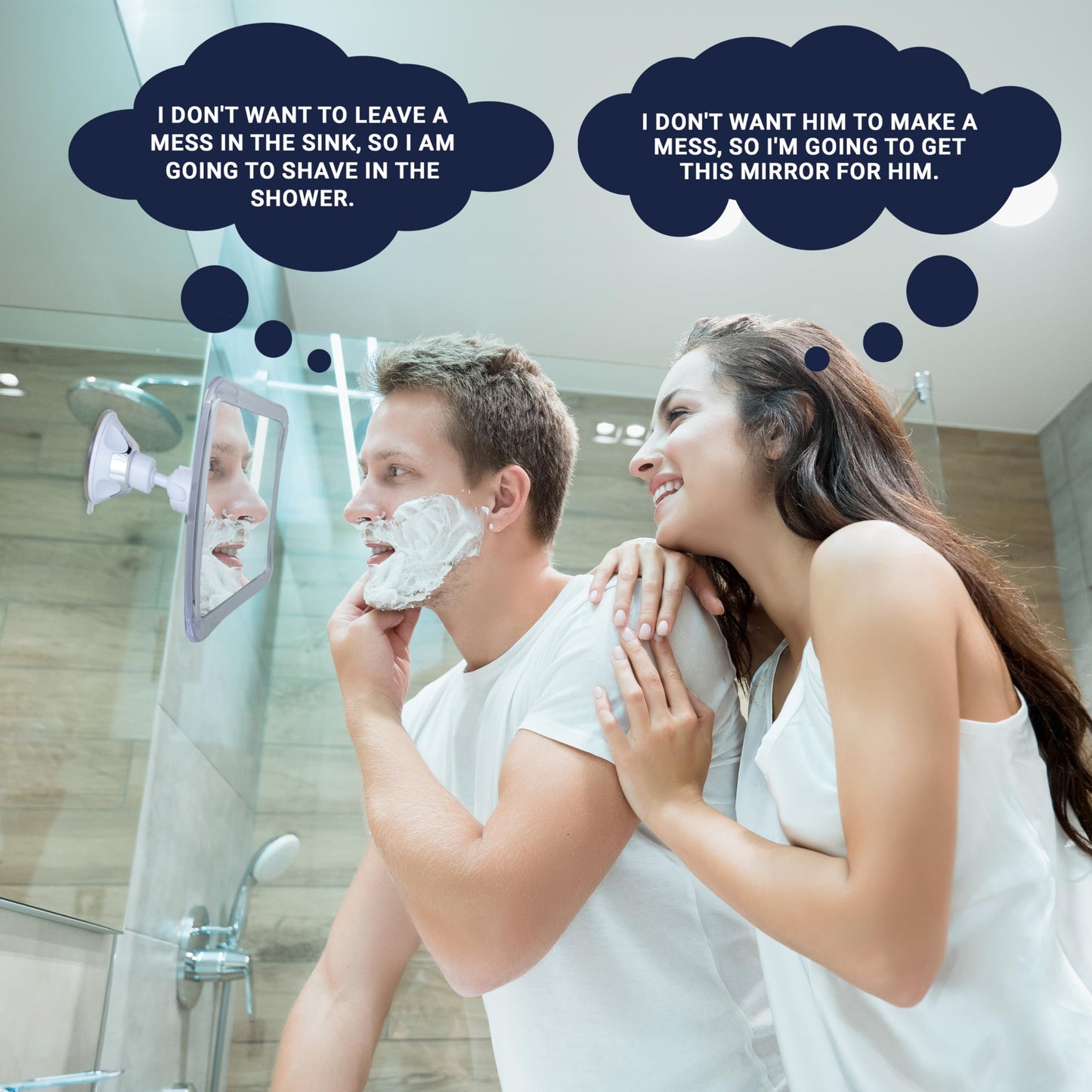 MIRRORVANA Fogless Shower & Shaving Mirror with Upgraded Suction Mount for Bathroom, Anti Fog & Mist Free Shatterproof Surface and 360° Swivel, 16cm x 16cm (1X Magnification)