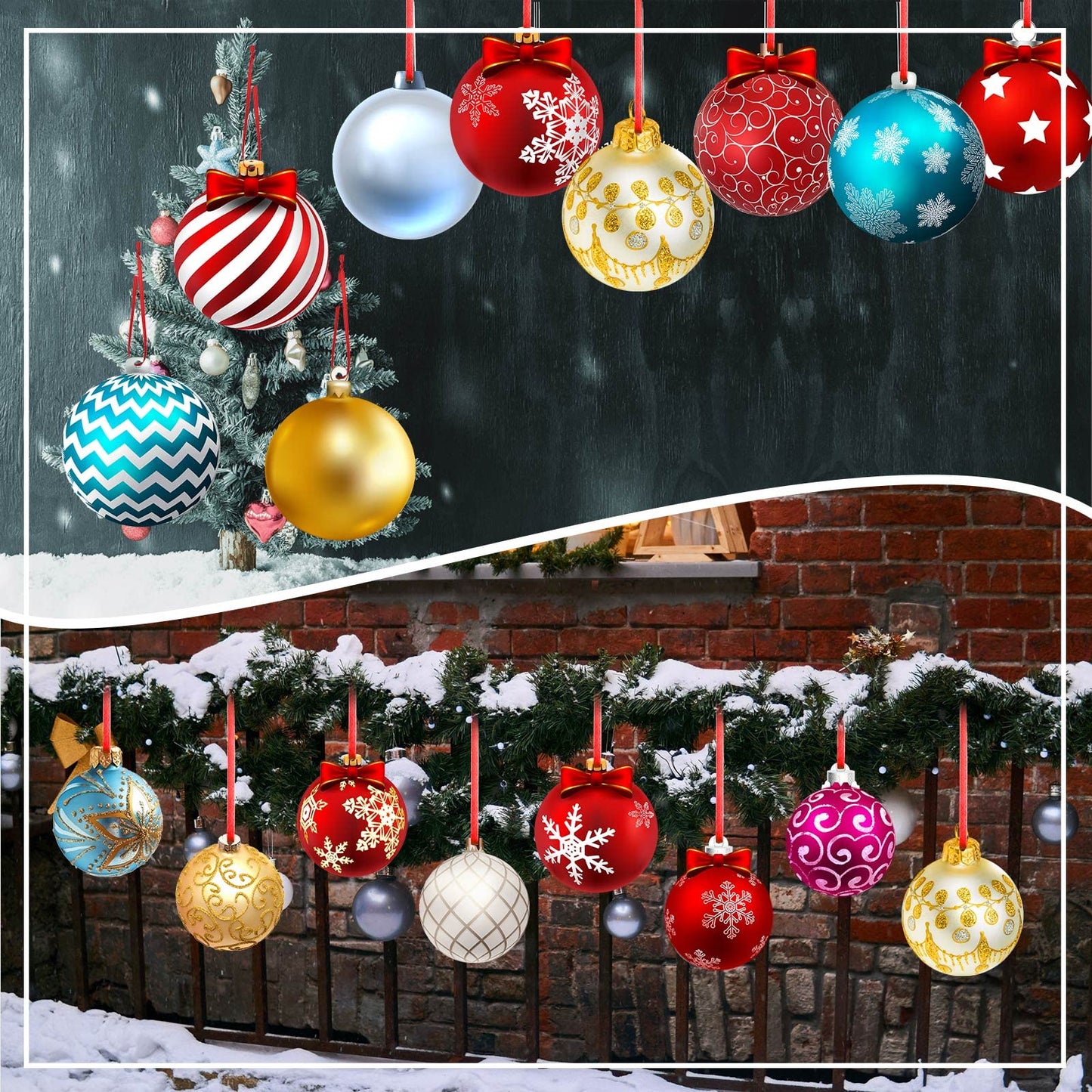 Rtteri 30 Pcs Large Christmas Ball Shape Ornaments for Outdoor 4.9 Inch Double Sided Plastic Christmas Hanging Ornaments Balls for Xmas Tree Indoor Outdoor House Porch Yard Supplies