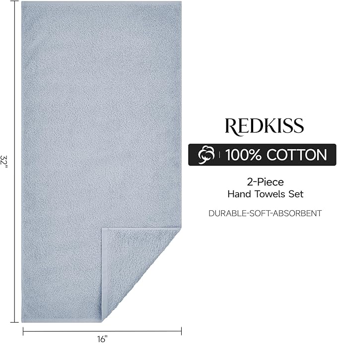 REDKISS 2-Pack Luxury Hand Towels, 16x32 Inch 450 GSM 100% Cotton, Super Soft