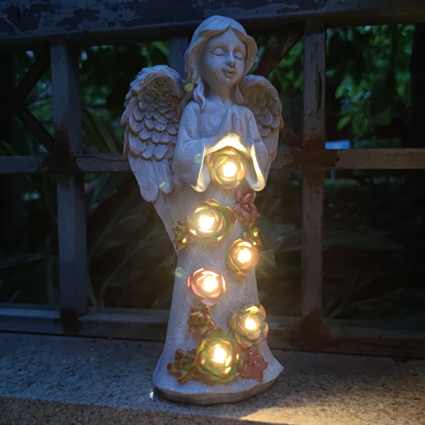 VIOYOUNS Angel Solar Garden Outdoor Statues with Succulent Plants and 6 LED Lights– Outside Solar Garden Decor Figurines -Remembrance & Sympathy Gifts Decorations