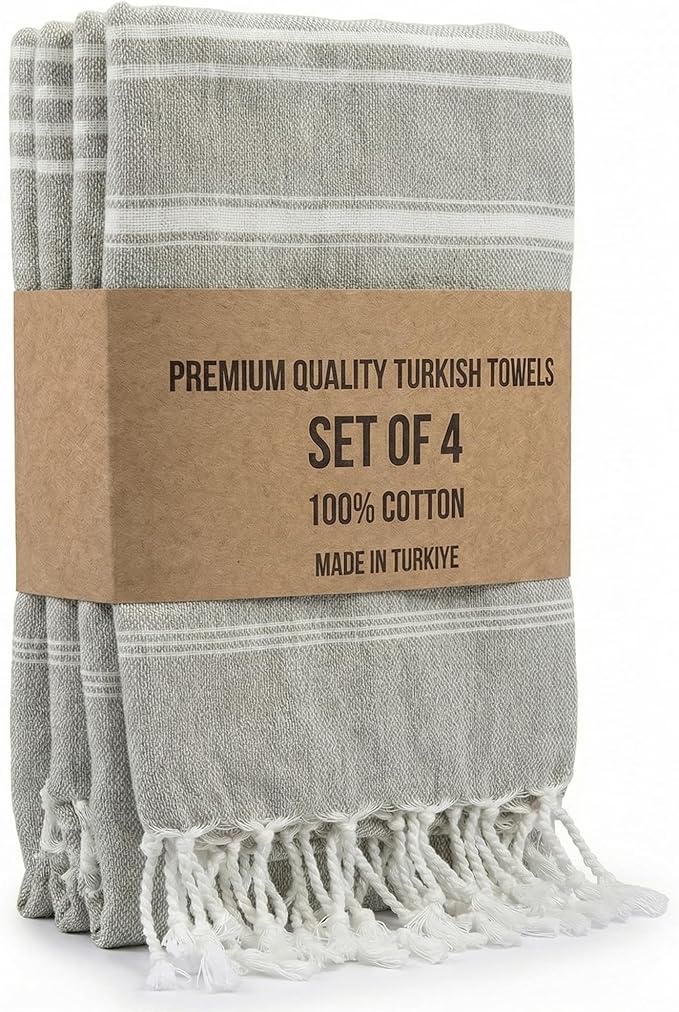 Clotho 4 Pack Silver Gray Turkish Hand Towels