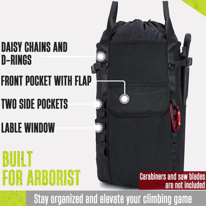 PAMLIAPY Arborist Rope Bag, 35L Tree Climbing Rope Bag, Arborist Equipment Bucket Backpack, Arborist Gear Carrier Bag with Side Pockets, Tough Rock Climbing Backpack, Rock and Tree Climbing Gear