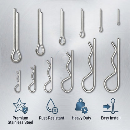 200Pcs 304 Stainless Steel Cotter Pins & R-Clips Assortment Kit, 12 Sizes Hitch Pin Clips for Tractor, Truck, Trailer, and Engine Repair