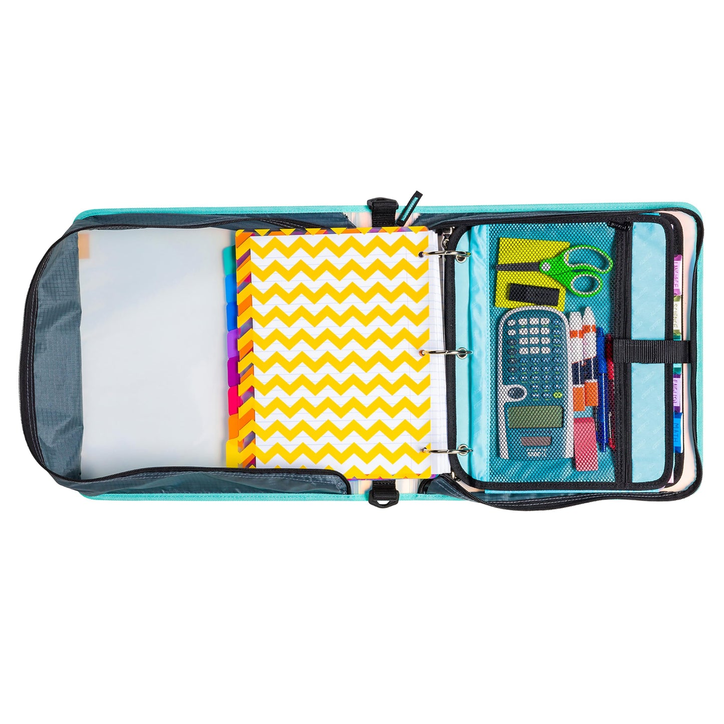 Case-it Iridescent Go Tab Zipper, 2" O-Ring with Removeable 5-Color tabbes, Expanding File Folder and Shoulder Strap and Handle, PS-440-VC-C, Pack of 6