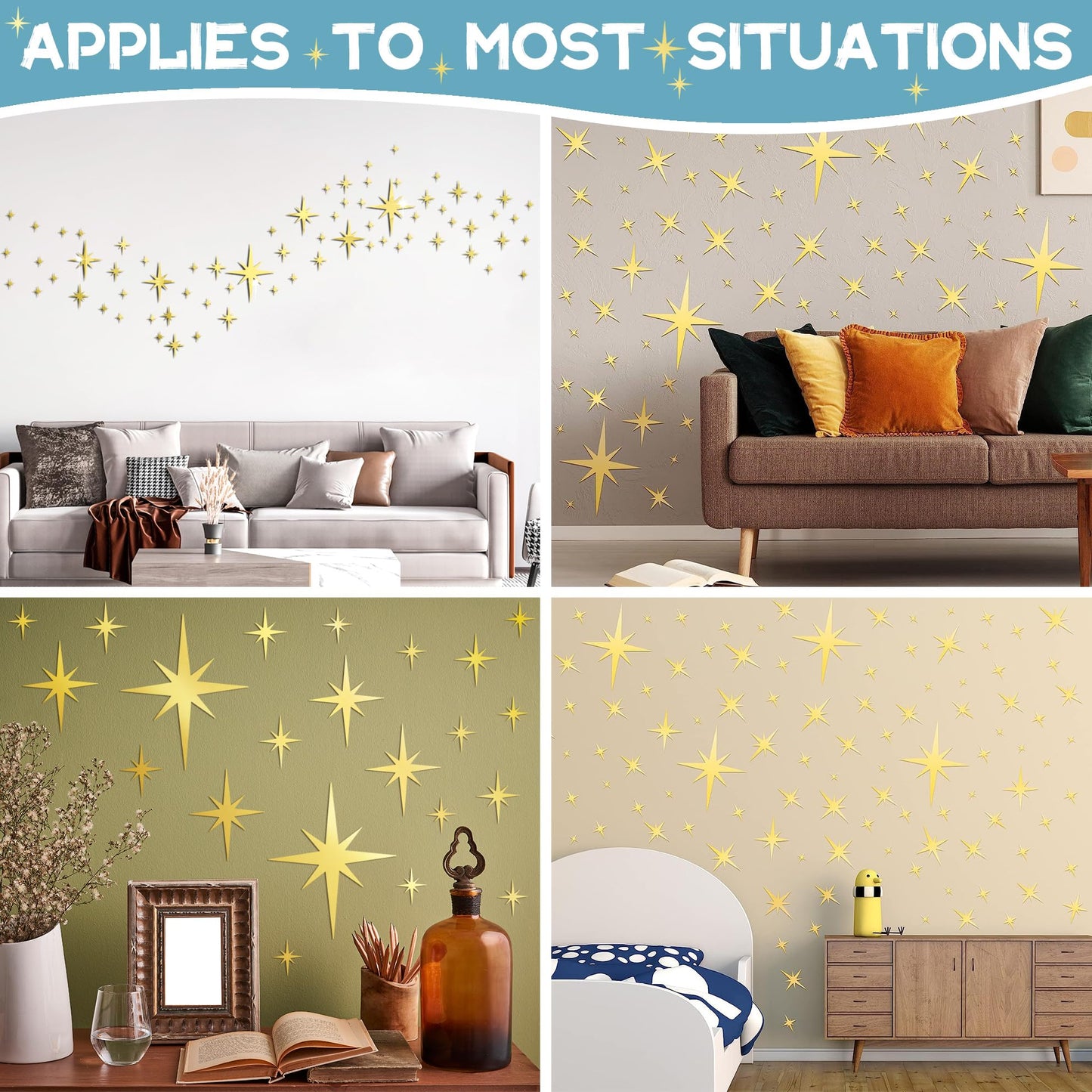 RAINBOW WSK 84 Pcs Star Mirror Wall Decals 3D Acrylic Mirror Wall Stickers Gold Sliver Star Decals Peel and Stick Star Wall Art for Home Boys Girls Bedroom Living Room Nursery JM334-Gold, RW1111