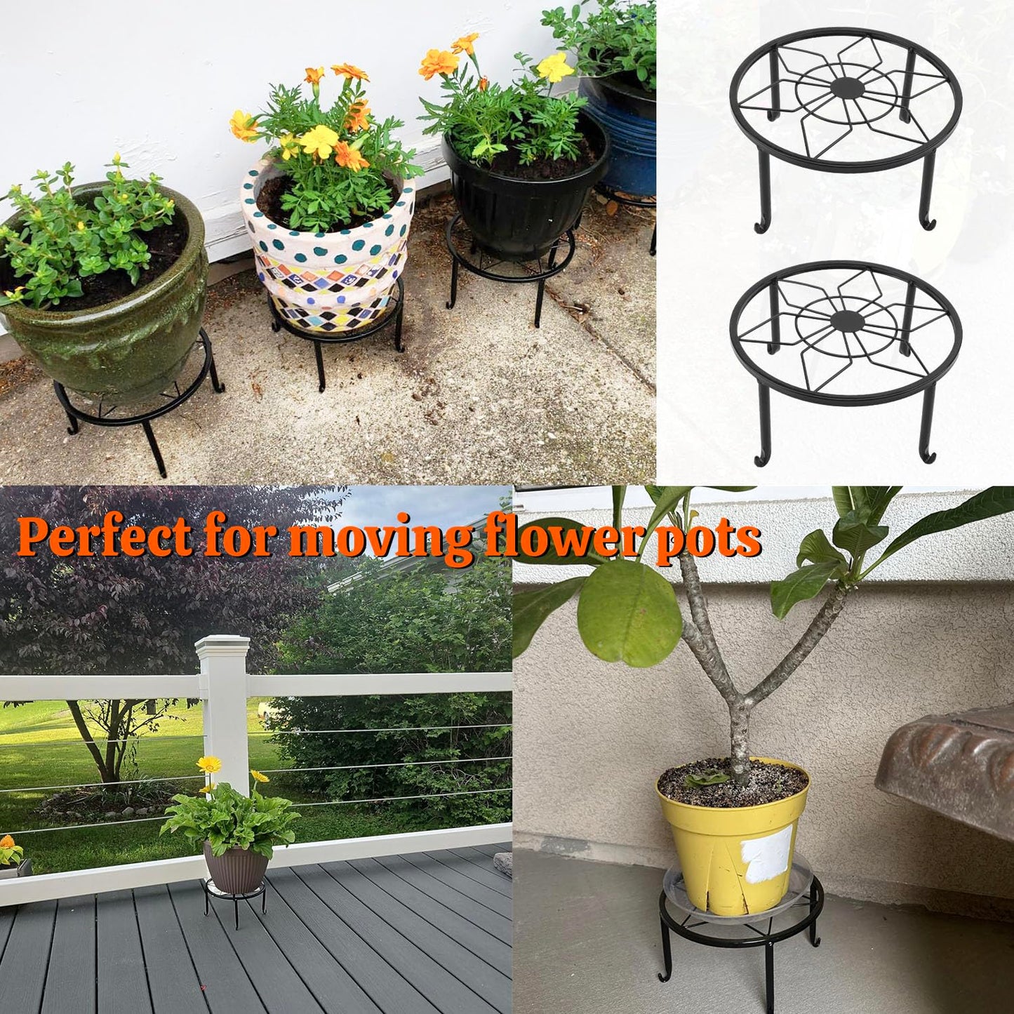 Yiksonyo 4 Pack 9 Inch Black Metal Plant Stand, Heavy Duty Outdoor & Indoor Plant Stands, Rustproof Wrought Iron Pot Stand for Garden, Patio, Balcony.