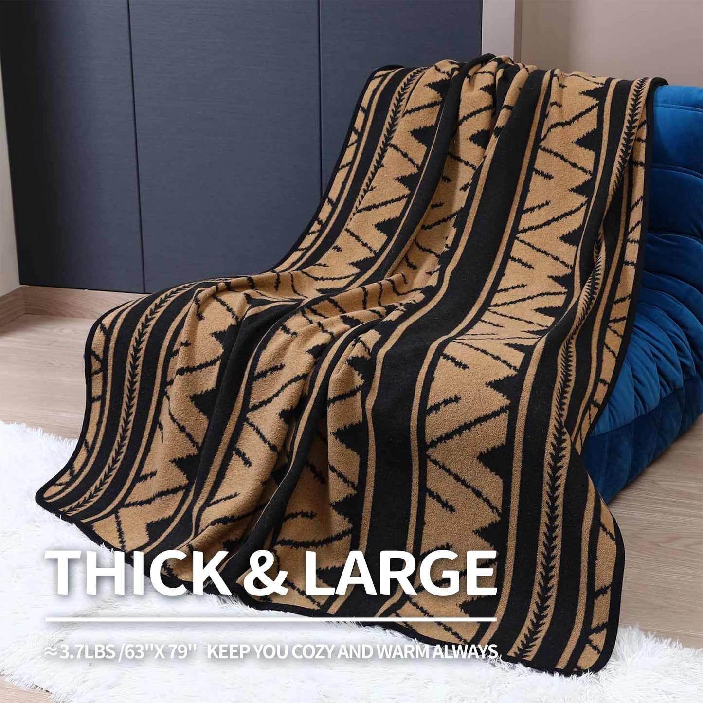 ACUSHLA Merino Wool Camping Blanket Soft Warm Thick Washable Large Outdoor Camping Travel Throw All Weather Sierra Khaki 200x160cm