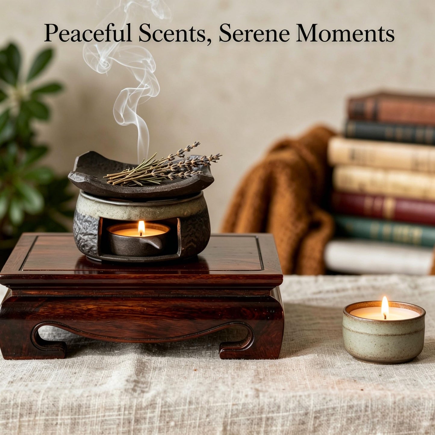 Ceramic Aromatherapy Burner, Essential Oil Diffuser Stove, Tea Light Candle Holder Warmer, Herb Incense Burner Plate Set, Zen Style Fragrance Diffuser for Home Office Meditation Relaxation