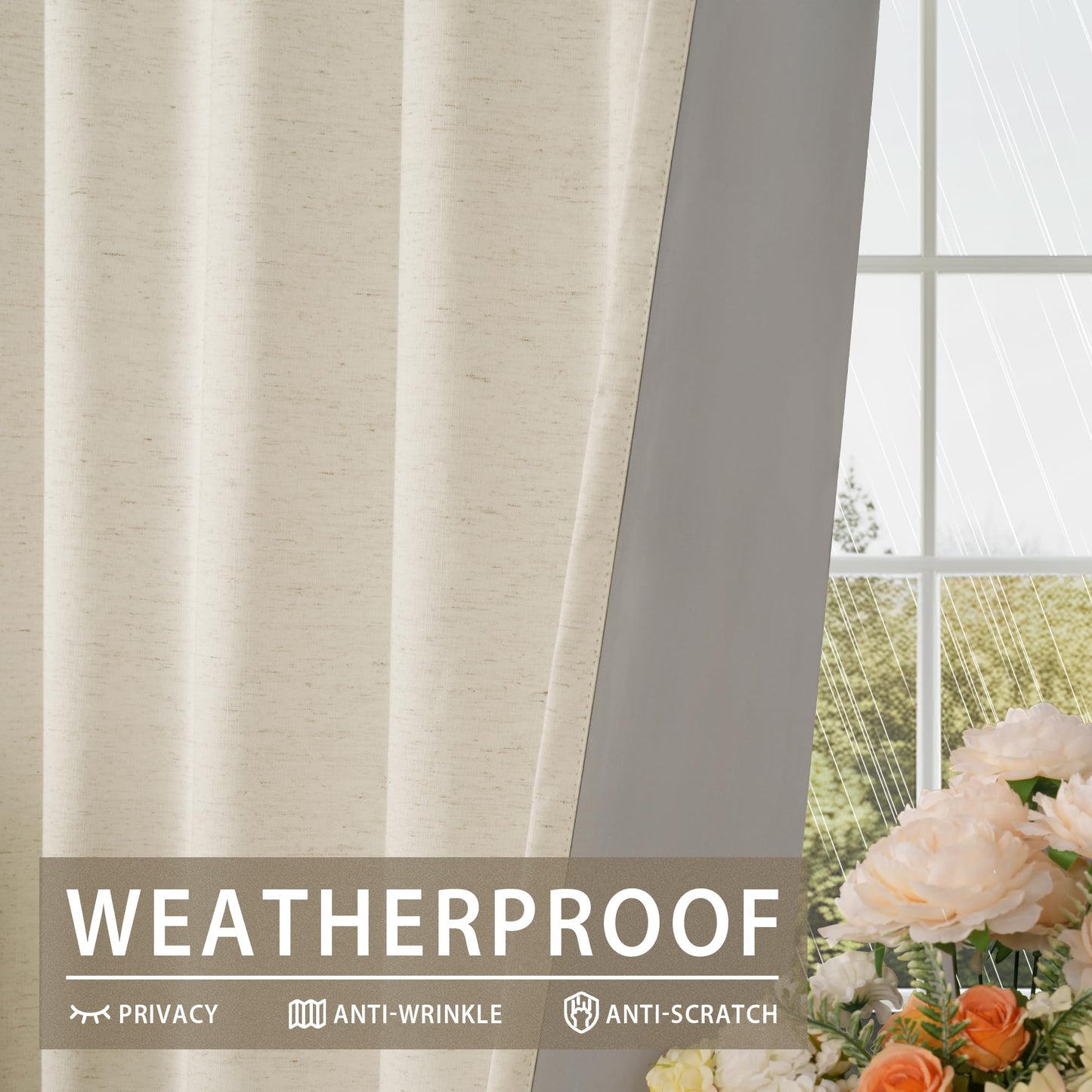 HESTIA 100% Blackout Natural Linen Curtains for Bedroom 78 Inches Long 2 Panels Set Noise Reducing Room Darkening Window Curtain for Living Room Back Tab Farmhouse Drapes (52 x 78 Inch)