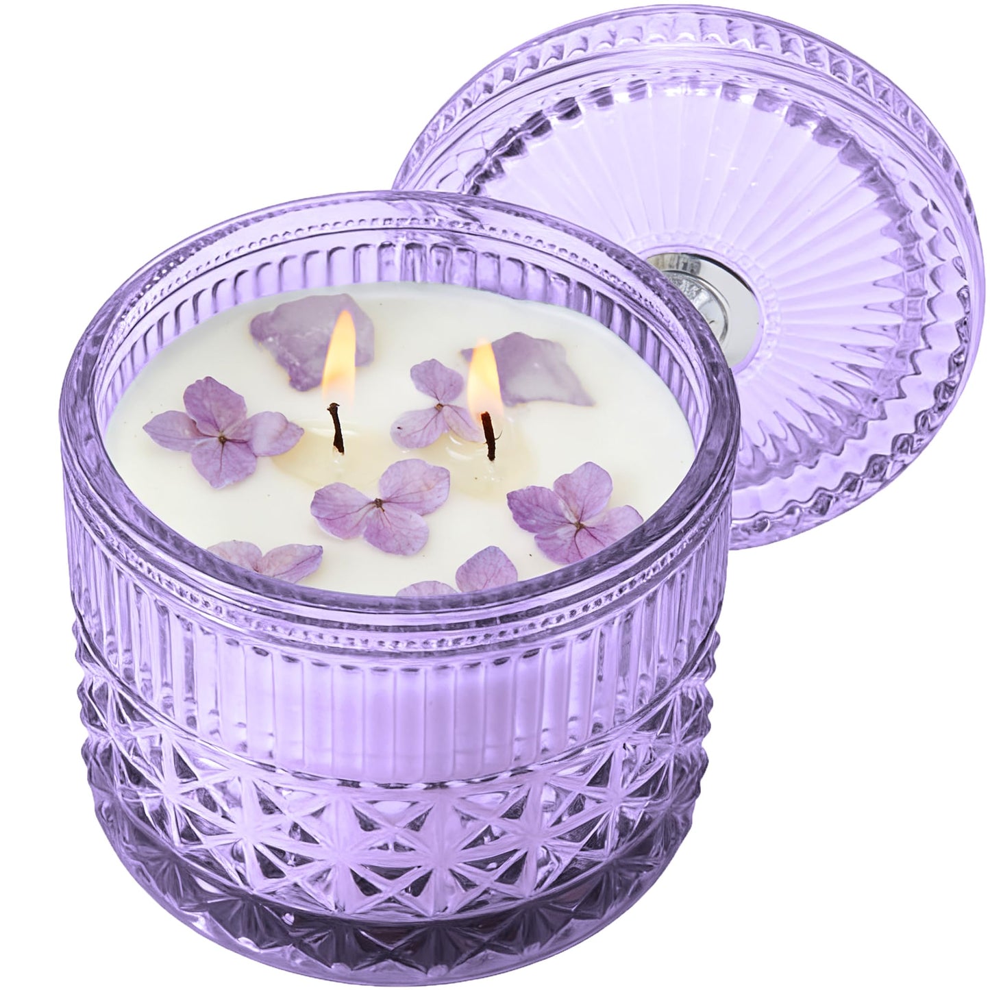Chloefu LAN Purple Crystal Candles Lilac & Violet Candle for Home Scented, Non-Toxic, Unique Meditation Spiritual Gifts, 14 oz, Valentines Day Gifts for Mom Friends Wife Sister Stocking Stuffers