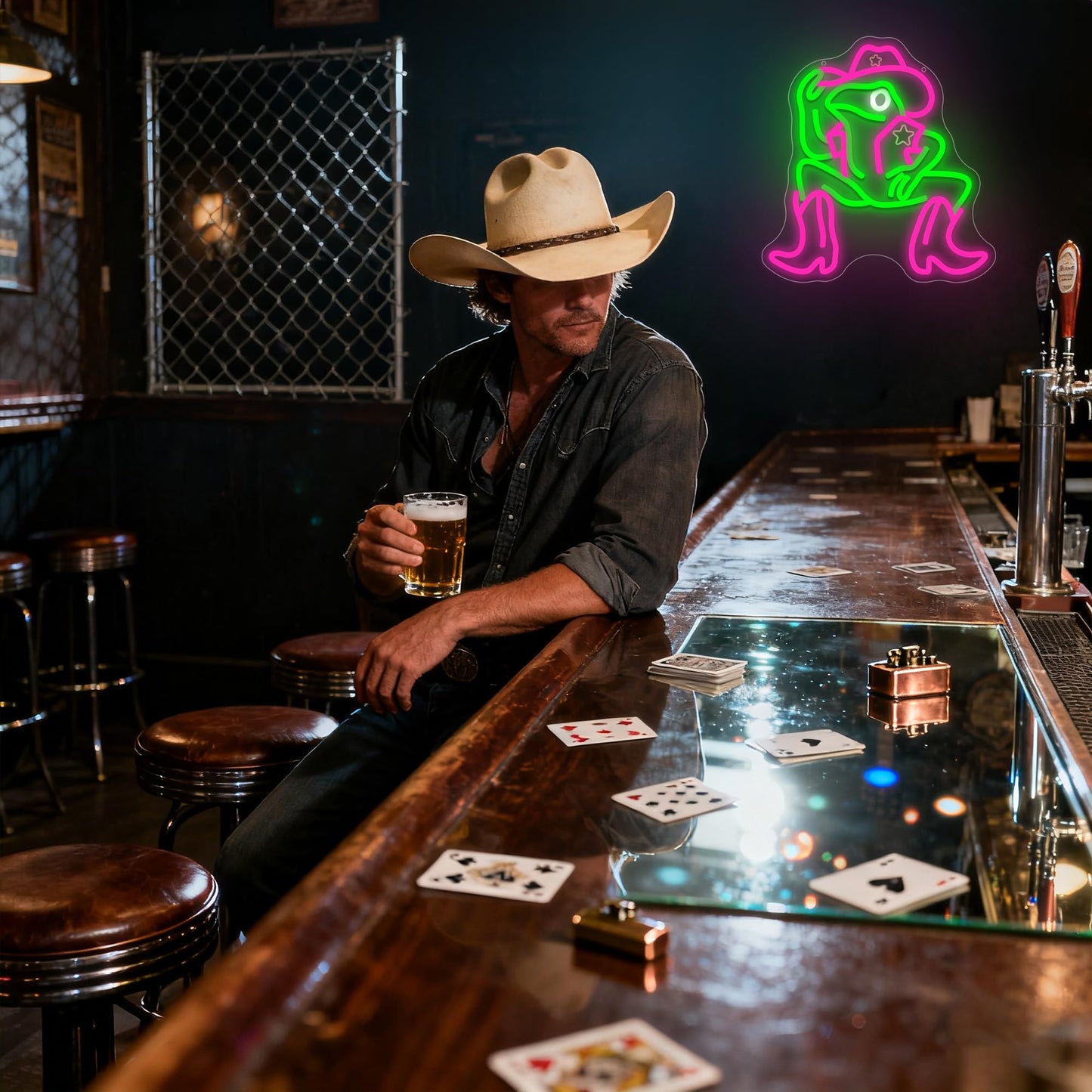 Cowboy Frog Neon Sign for Wall Decor Cartoon Frog Neon Light Dimmable Cool Anime LED Light Up Sign for Bedroom Game Room Party Bar Store Man Cave Birthday Gifts Size 13.8 * 12.9inches9(TWP333)