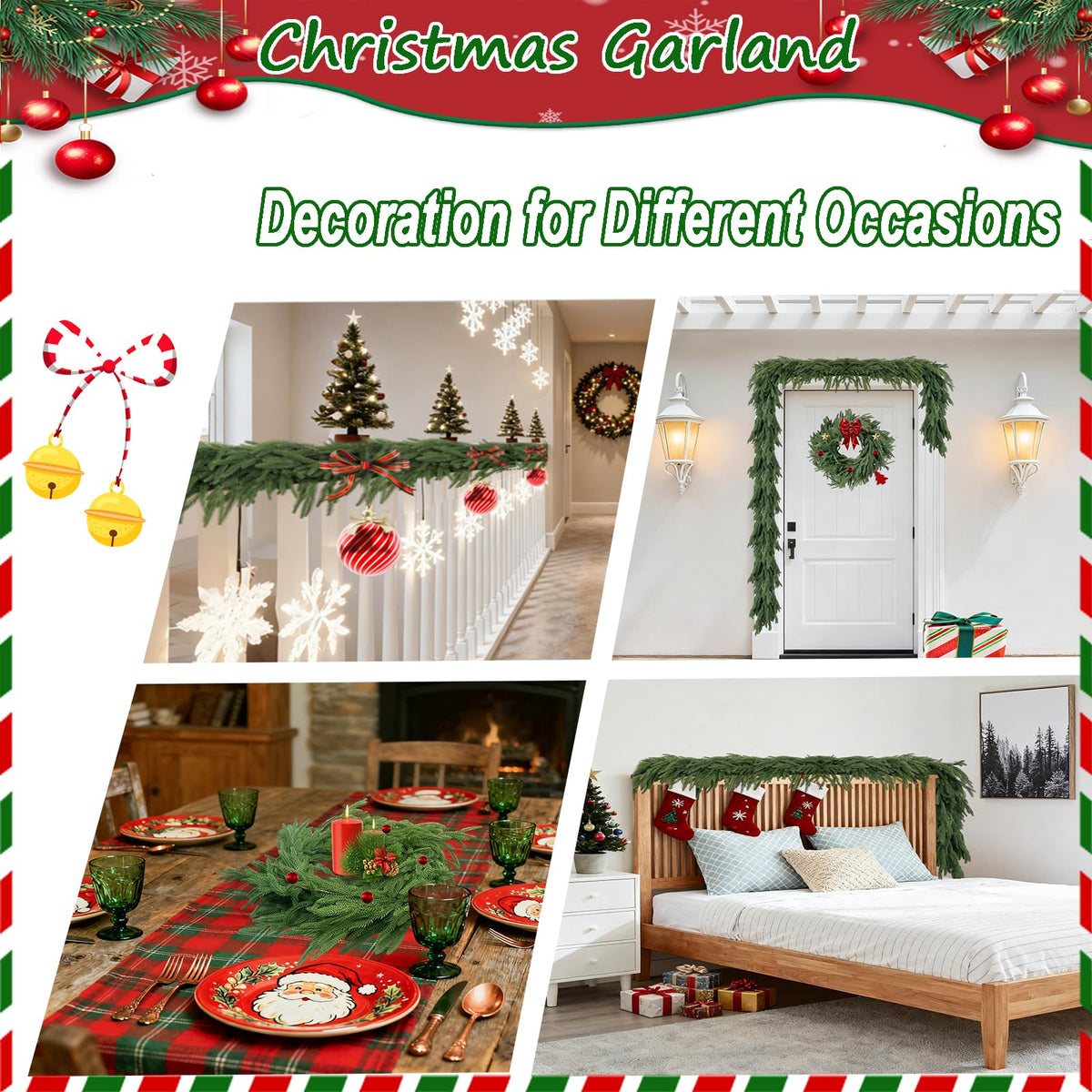 FUTBER 9FT Christmas Garlands Norfolk Pine - Real Touch Pine Garlands - Garlands Christmas Decorations for Home Dining Table Mantel Porch Winter Christmas Decor