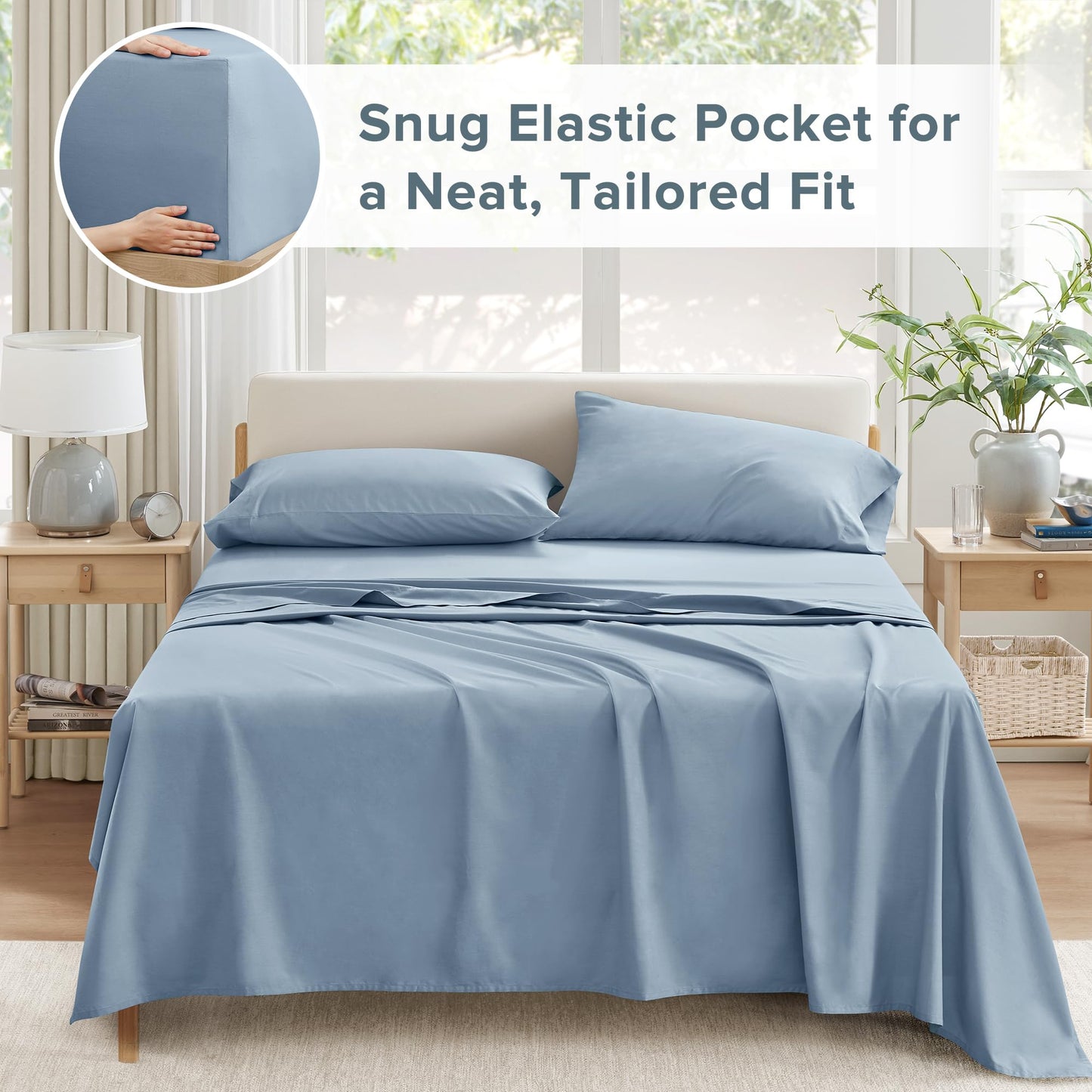 Comfort Spaces 100% Cotton Sheet Set Breathable, Lightweight, Soft with 12" Elastic Pocket Fits up to 14" Mattress, All Season Cozy Bedding, Matching Pillow Case, Twin XL Blue 3 Piece