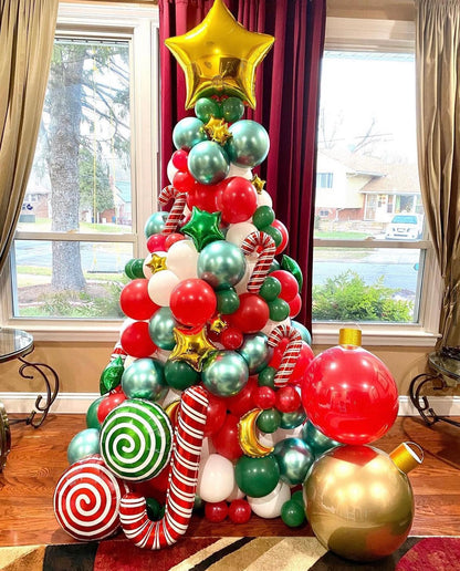 ADOINBY Christmas Balloon Arch Kit, 148Pcs Red, White, Green, Candy Cane, Gift Box, Red Candy, Red Star Party Balloon Garland Kit for Xmas Christmas New Year Birthday Party Decorations Supplies